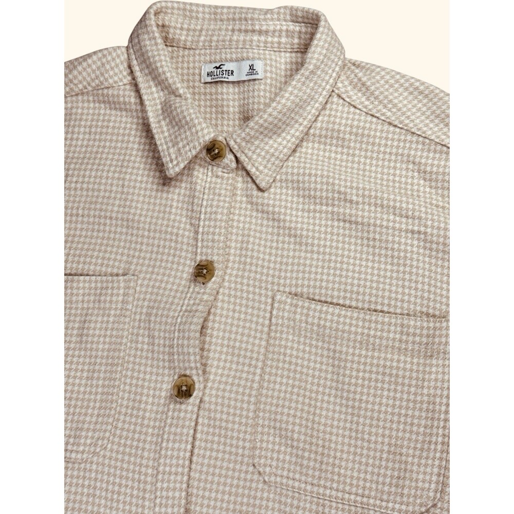 Hollister Women’s Oversized‎ Shirt Jacket Brown Cream Check XL Shacket Flannel - Picture 3 of 10